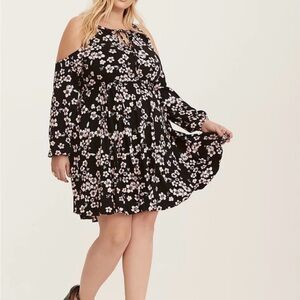 Torrid Black Floral Long Sleeve Dress